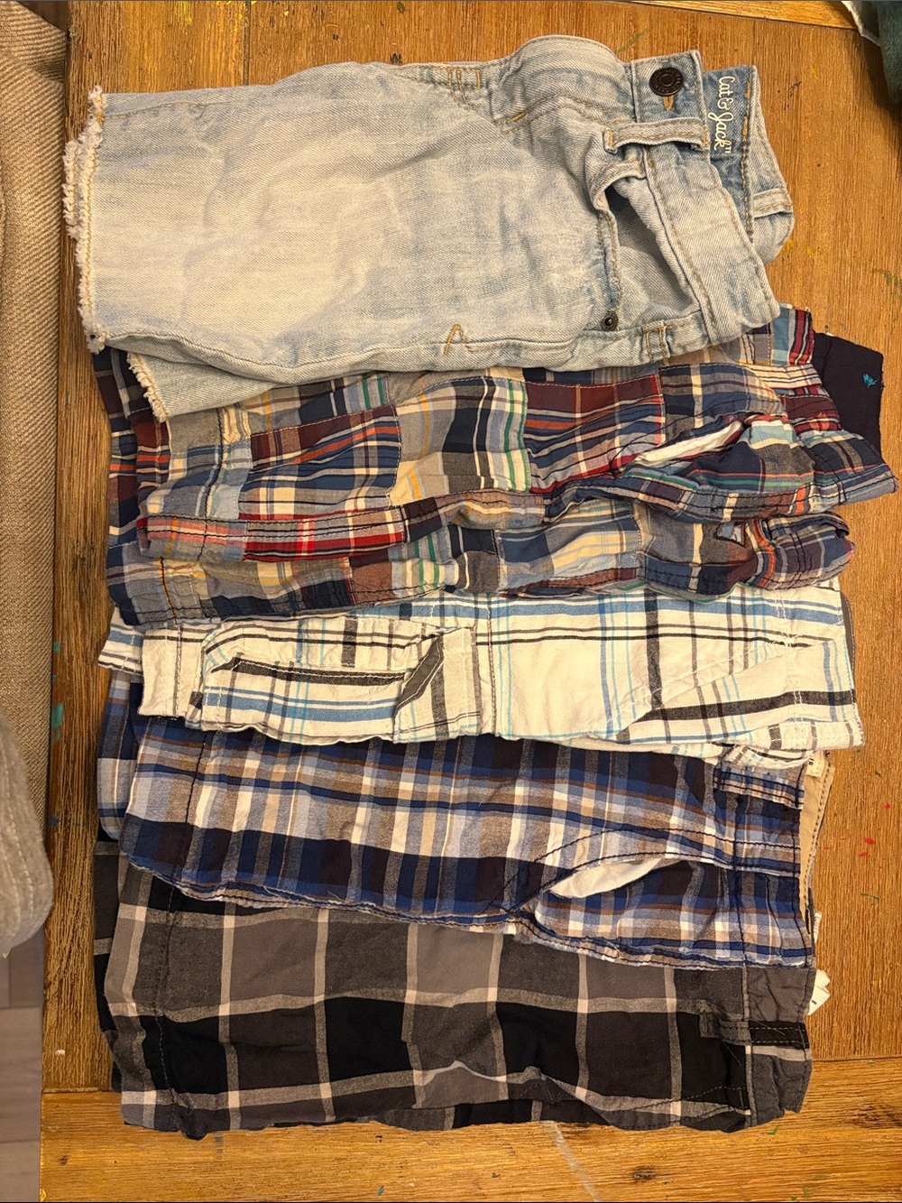 Cat & Jack Light Blue Denim and Mixed Plaid Kids Shorts Bundle